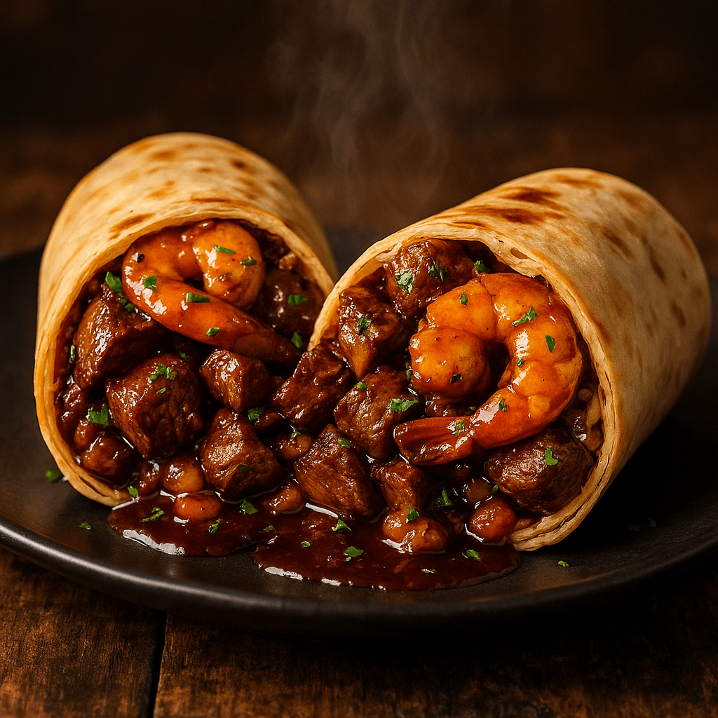 Honey Garlic Shrimp & Steak Burrito